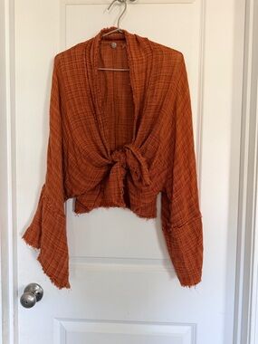 Burnt Orange Gauze Tie-Front Top